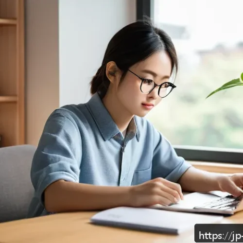 독일어 시험 전날 준비 방법 - A focused Japanese student sitting at a tidy desk in a cozy, modern room with natural daylight strea...